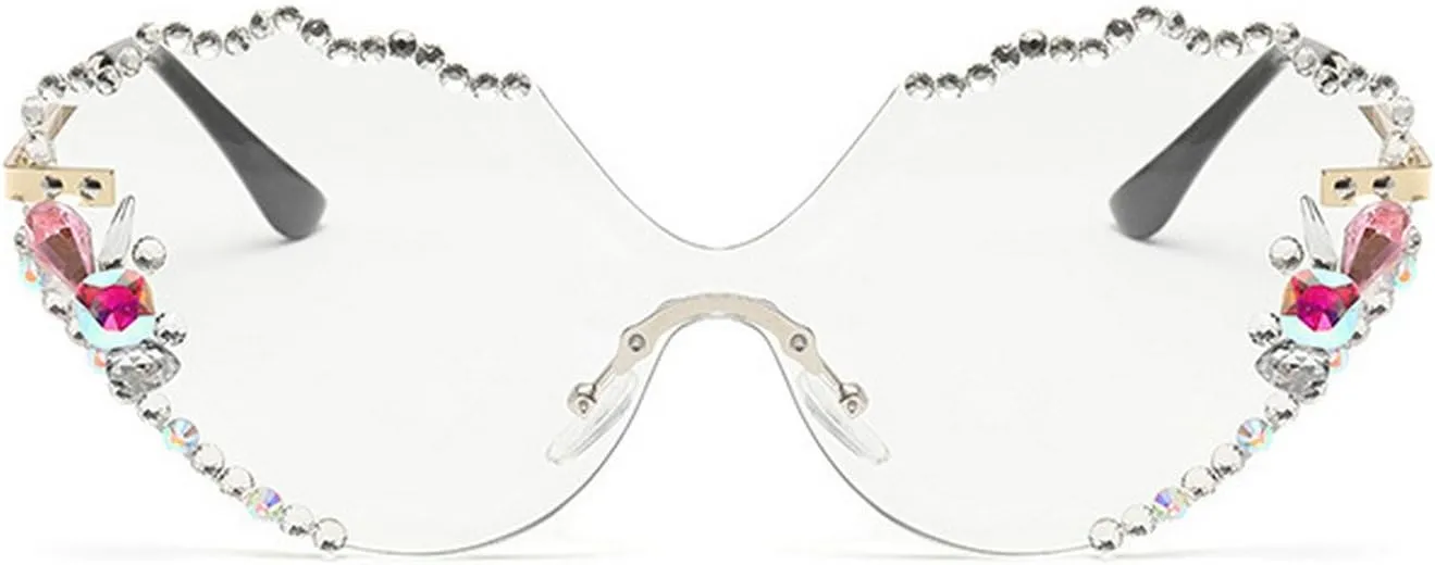 laureles Vintage Rimless Rhinestone Sunglasses Women Bling Fashion Cat Eye Sun Glasses Men Shades for Female