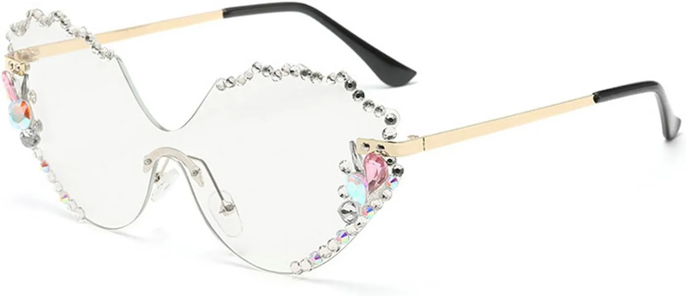 laureles Vintage Rimless Rhinestone Sunglasses Women Bling Fashion Cat Eye Sun Glasses Men Shades for Female