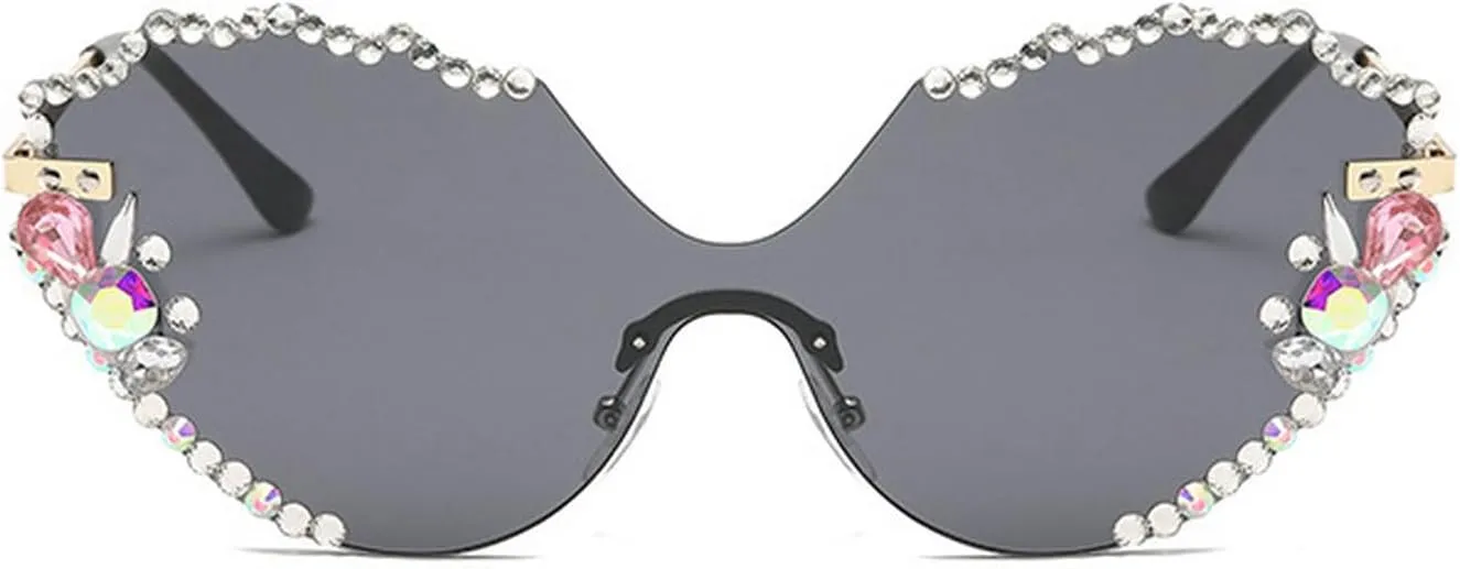 laureles Vintage Rimless Rhinestone Sunglasses Women Bling Fashion Cat Eye Sun Glasses Men Shades for Female