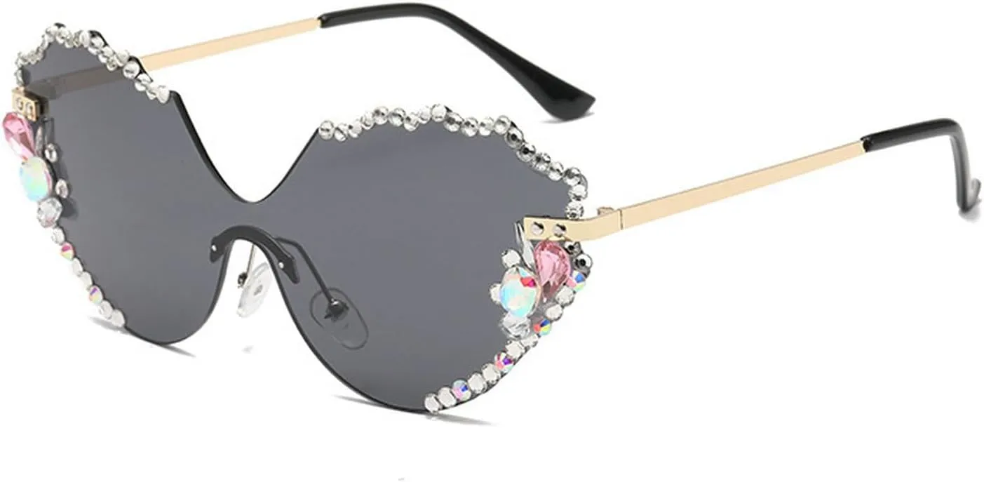 laureles Vintage Rimless Rhinestone Sunglasses Women Bling Fashion Cat Eye Sun Glasses Men Shades for Female