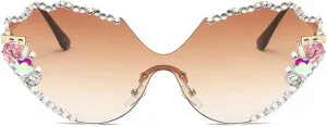 laureles Vintage Rimless Rhinestone Sunglasses Women Bling Fashion Cat Eye Sun Glasses Men Shades for Female