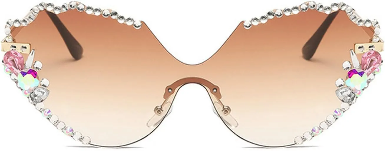 laureles Vintage Rimless Rhinestone Sunglasses Women Bling Fashion Cat Eye Sun Glasses Men Shades for Female