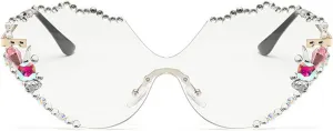 laureles Vintage Rimless Rhinestone Sunglasses Women Bling Fashion Cat Eye Sun Glasses Men Shades for Female