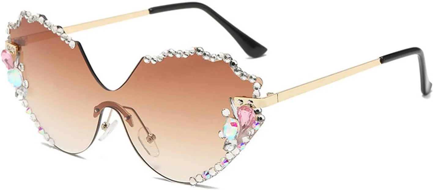 laureles Vintage Rimless Rhinestone Sunglasses Women Bling Fashion Cat Eye Sun Glasses Men Shades for Female