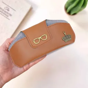 Leather Sunglasses Case with Charms - Tan
