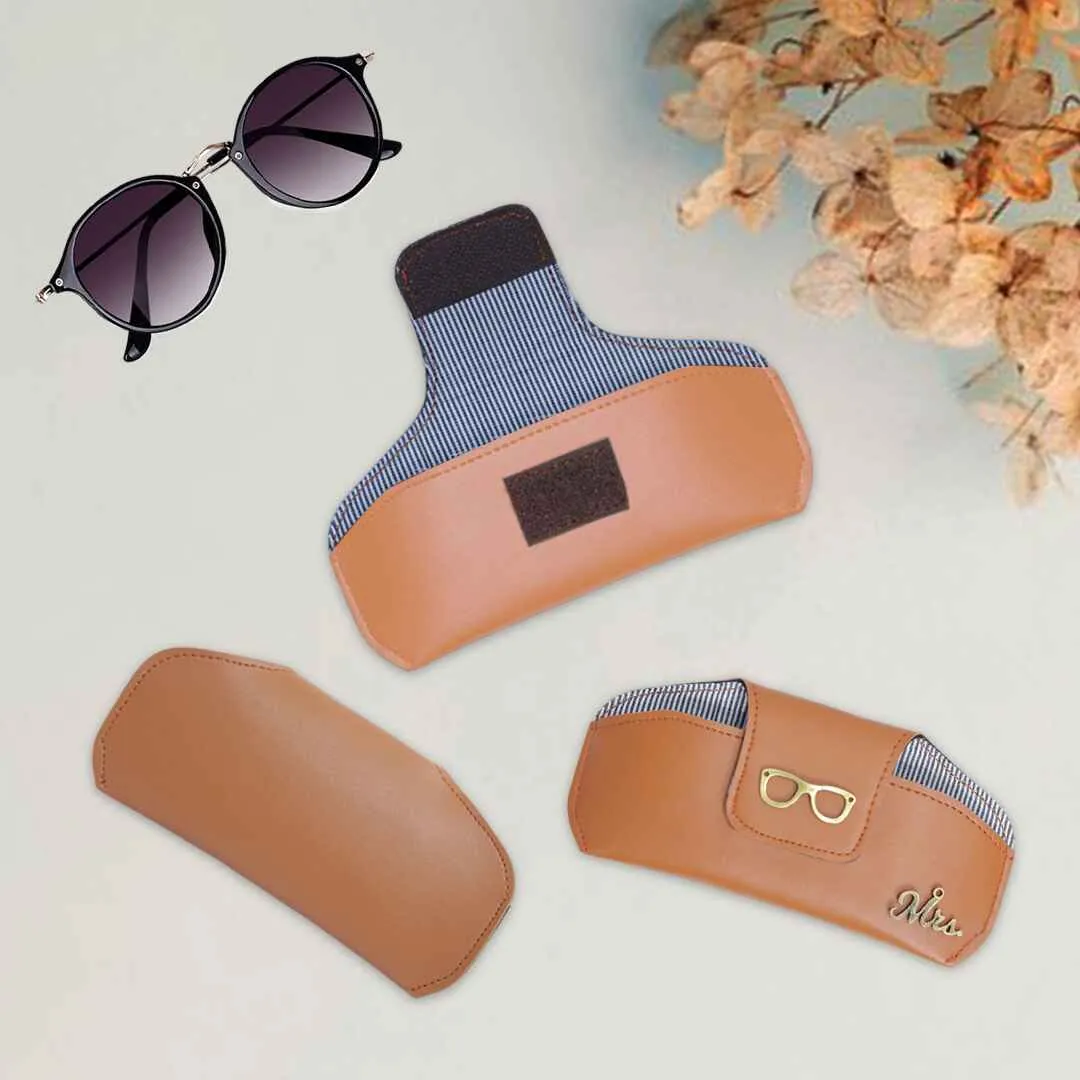 Leather Sunglasses Case with Charms - Tan