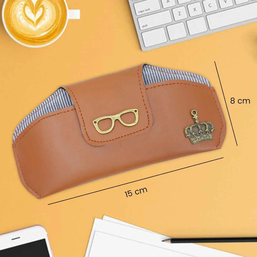 Leather Sunglasses Case with Charms - Tan