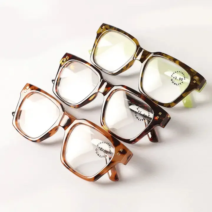 Leopard Square Glasses Frame Reading Glasses - Light Leopard