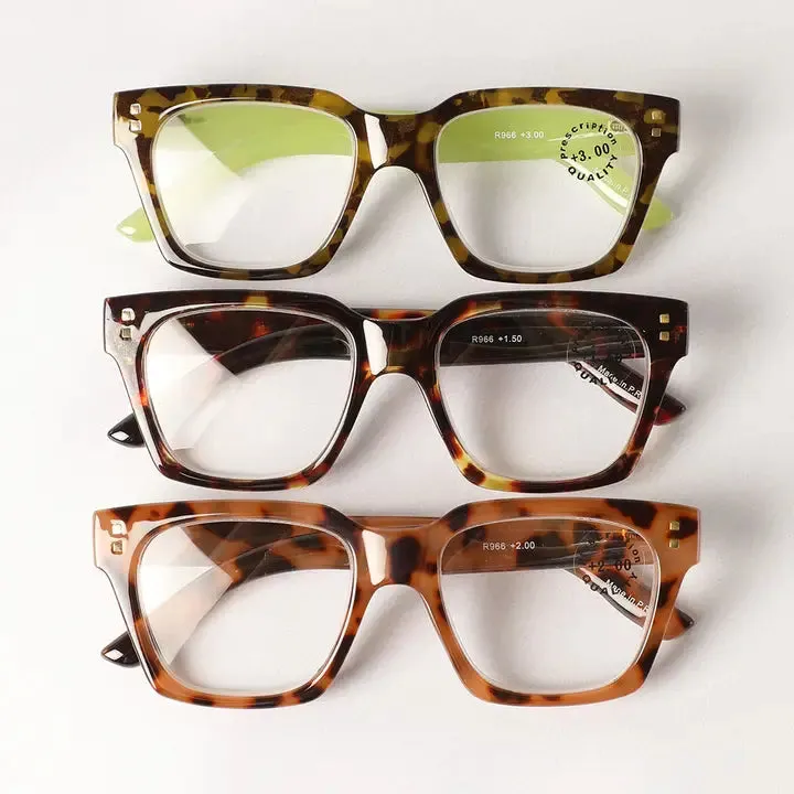 Leopard Square Glasses Frame Reading Glasses - Light Leopard