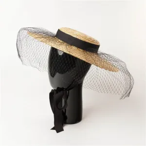 Light Flat Top Wide Brim Mesh Decoration Bowler Hat Shape with Flat Top Hat