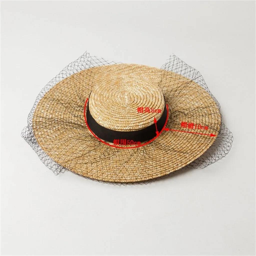 Light Flat Top Wide Brim Mesh Decoration Bowler Hat Shape with Flat Top Hat