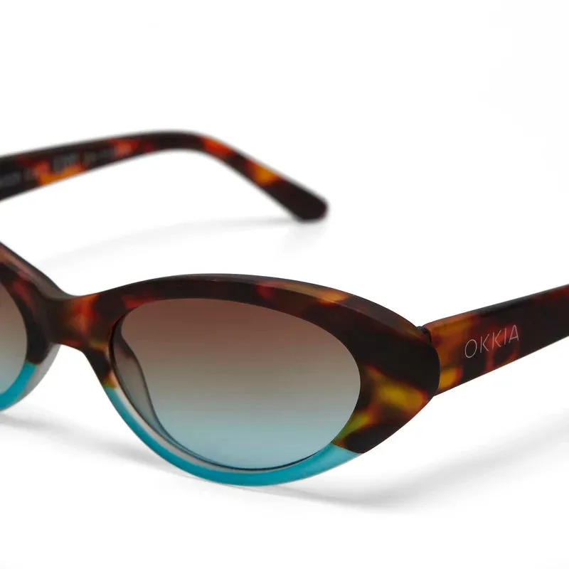 LINA SMALL CAT EYE SUNGLASSES - Havana Blue