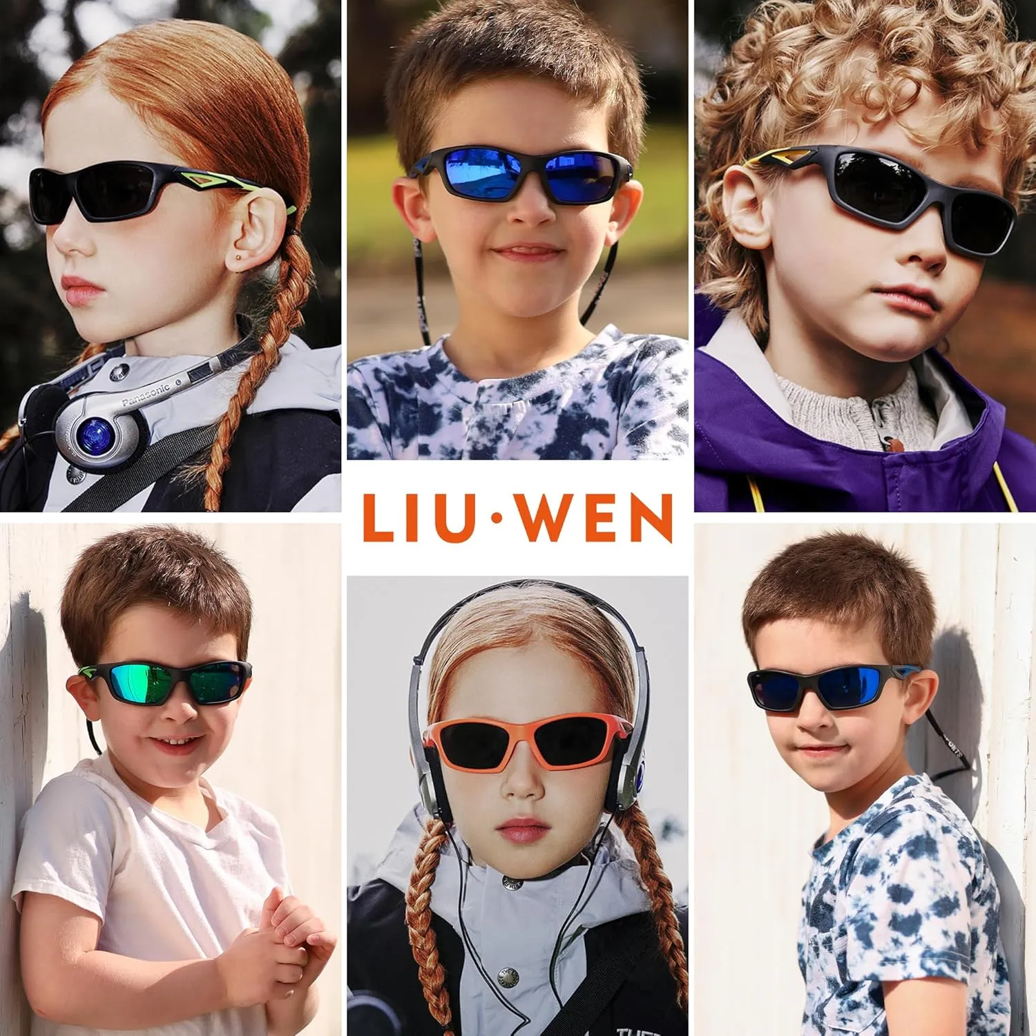 LIU·WEN Kids Baseball Sports Polarized Sunglasses 2 Pack - Flexible Shades With Strap for Boys Girls Age 2-8