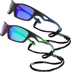LIU·WEN Kids Baseball Sports Polarized Sunglasses 2 Pack - Flexible Shades With Strap for Boys Girls Age 2-8