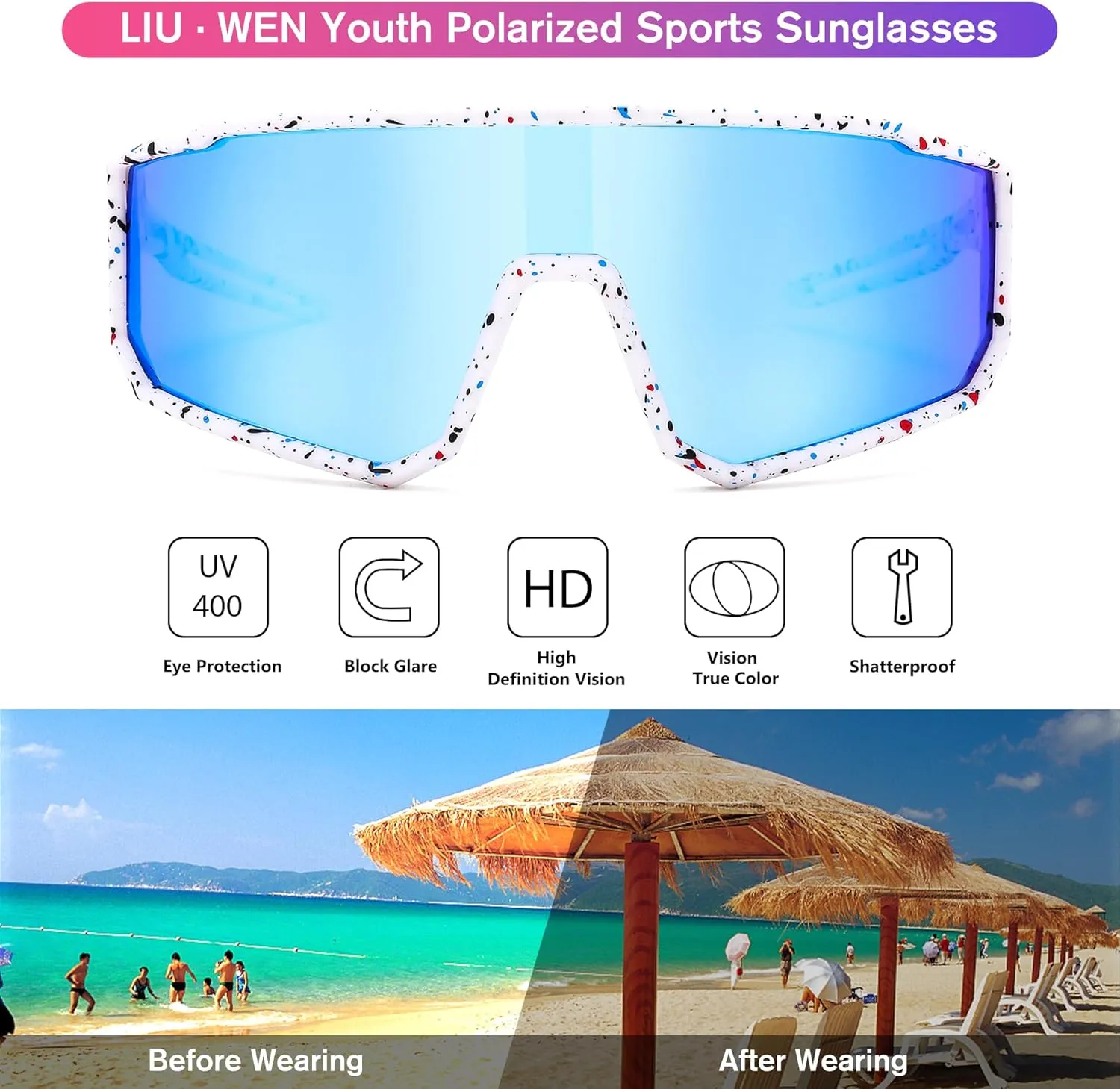 LIU·WEN Kids Sunglasses Polarized Baseball Sunglasses - Flexible Sports Cycling Glasses for Youth Boys Girls Age 6-14