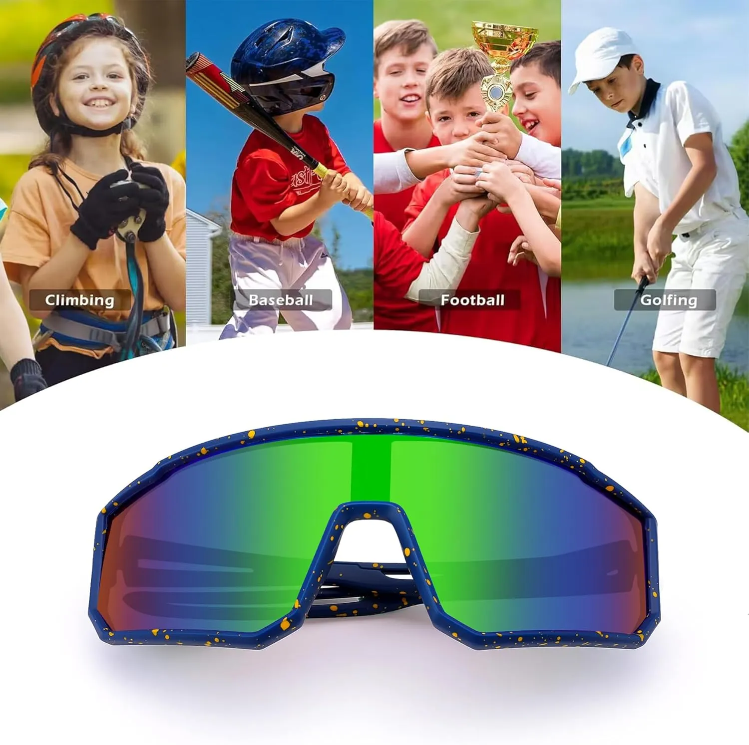 LIU·WEN Kids Sunglasses Polarized Baseball Sunglasses - Flexible Sports Cycling Glasses for Youth Boys Girls Age 6-14