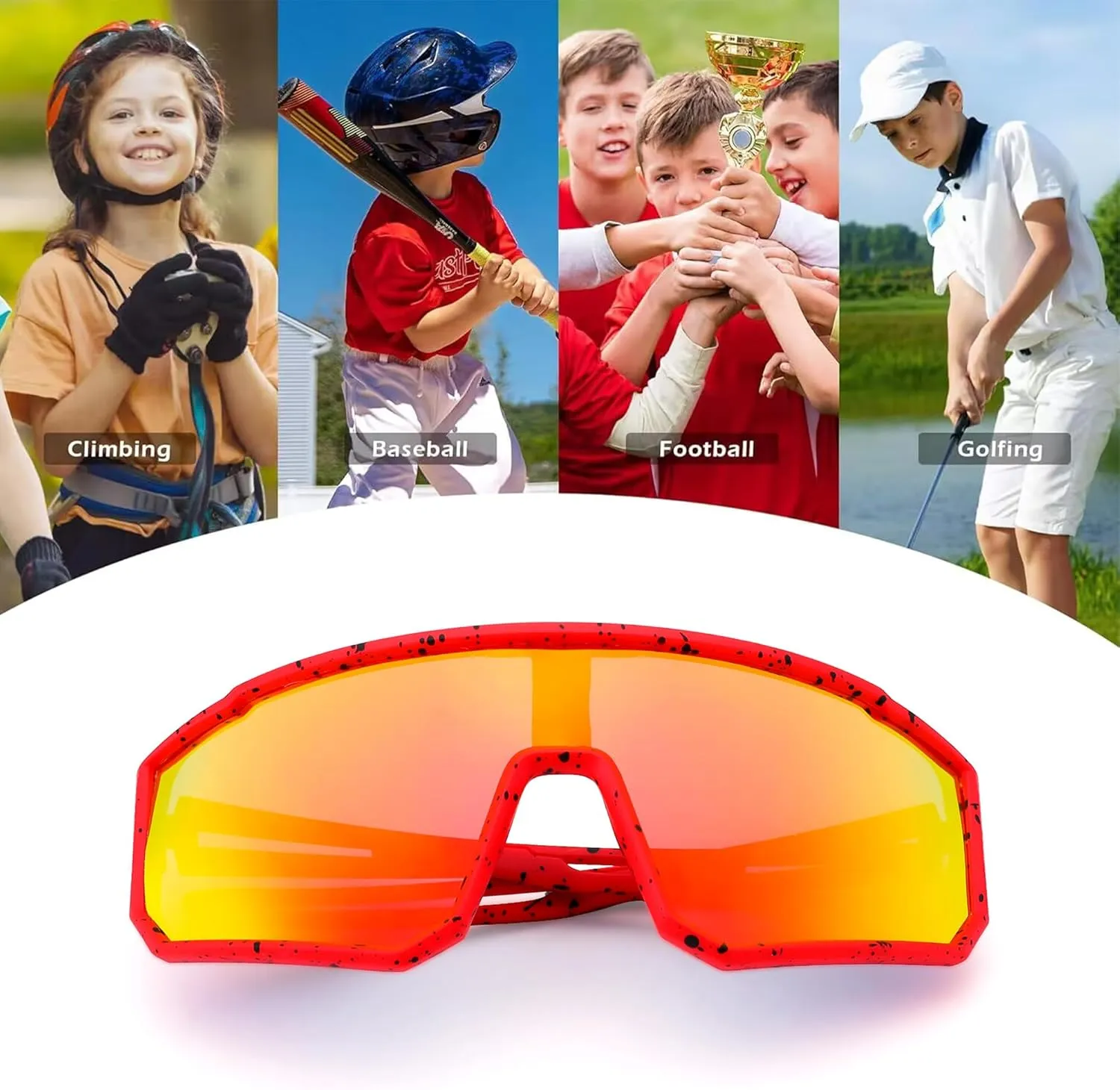 LIU·WEN Kids Sunglasses Polarized Baseball Sunglasses - Flexible Sports Cycling Glasses for Youth Boys Girls Age 6-14