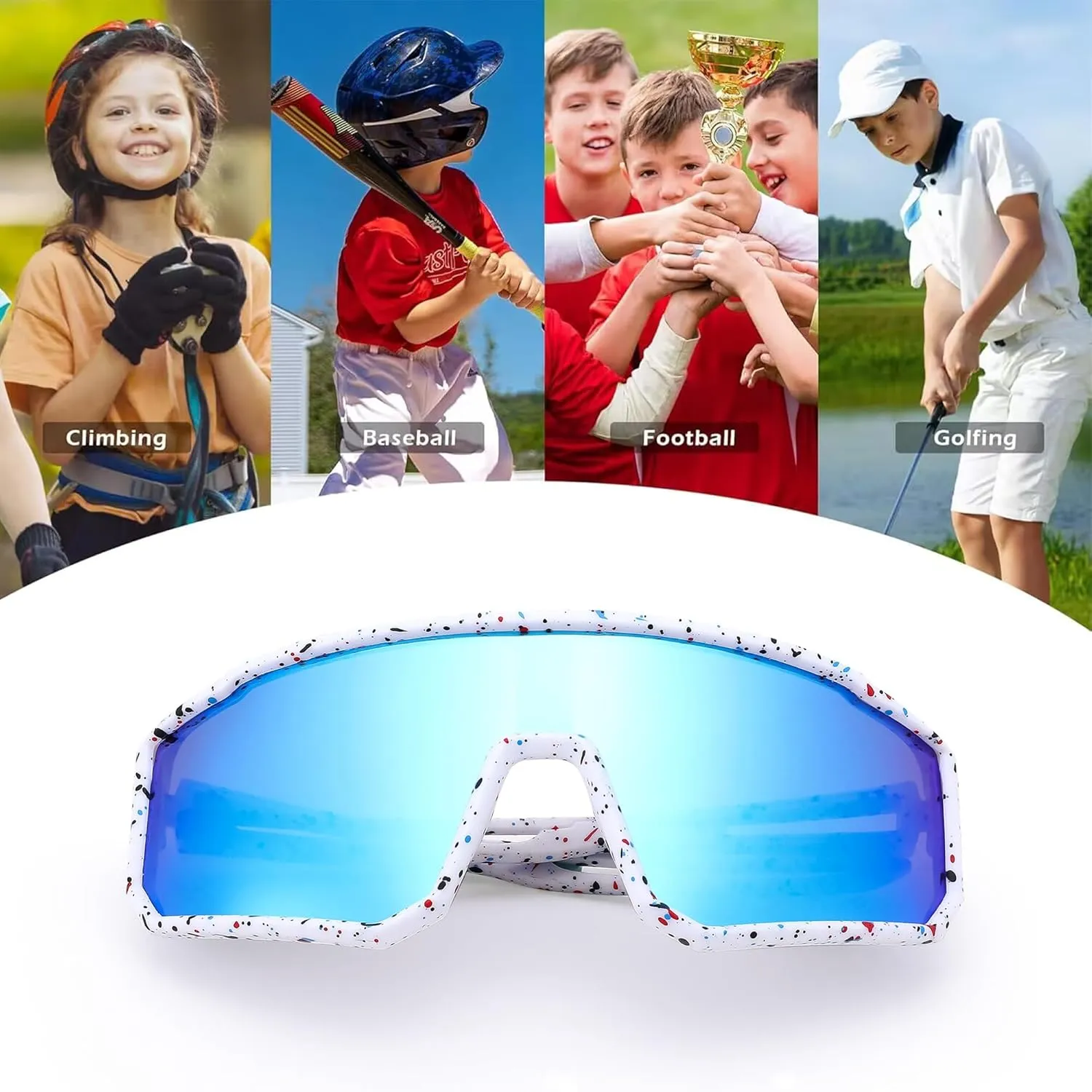 LIU·WEN Kids Sunglasses Polarized Baseball Sunglasses - Flexible Sports Cycling Glasses for Youth Boys Girls Age 6-14