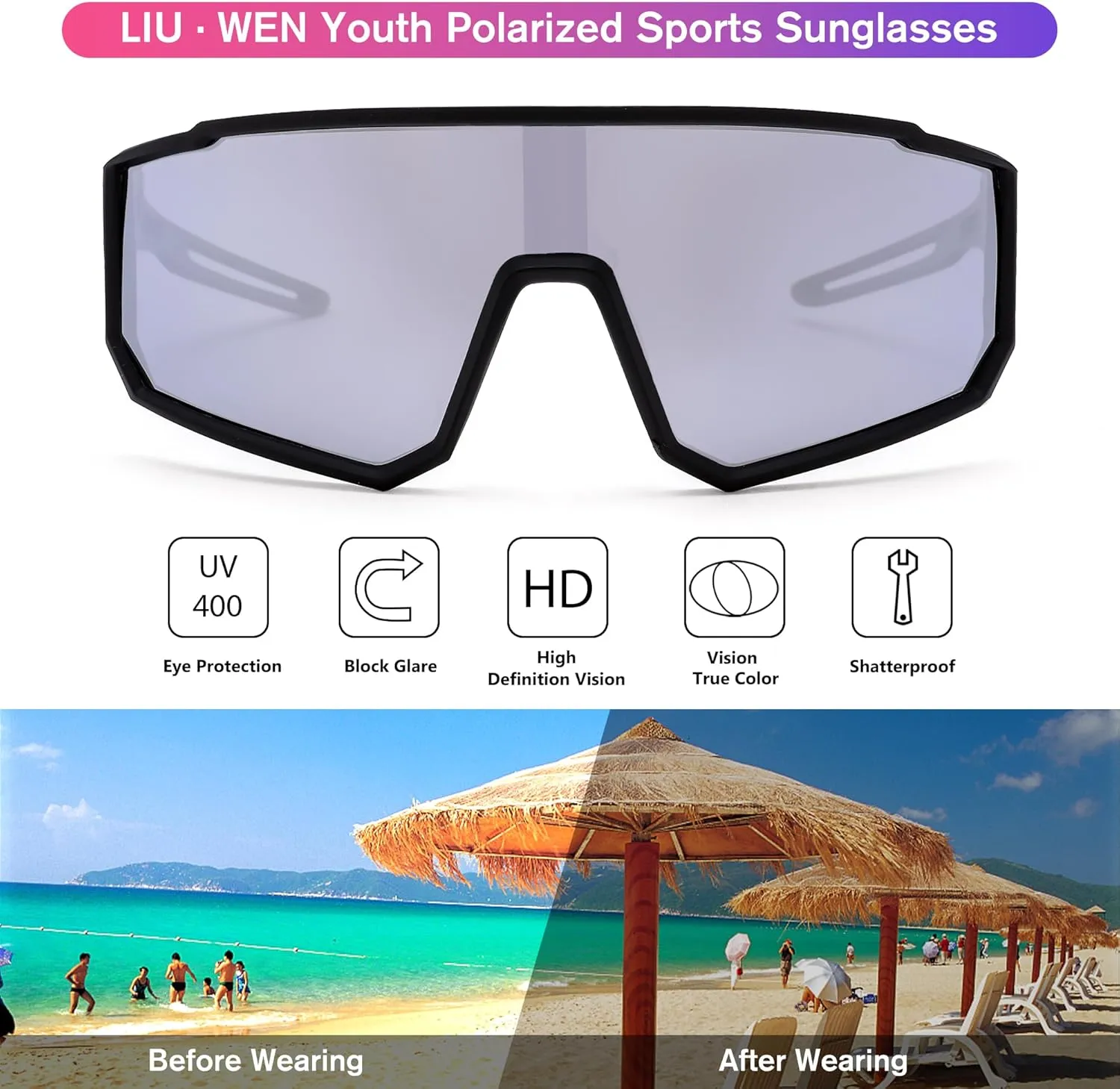 LIU·WEN Kids Sunglasses Polarized Baseball Sunglasses - Flexible Sports Cycling Glasses for Youth Boys Girls Age 6-14