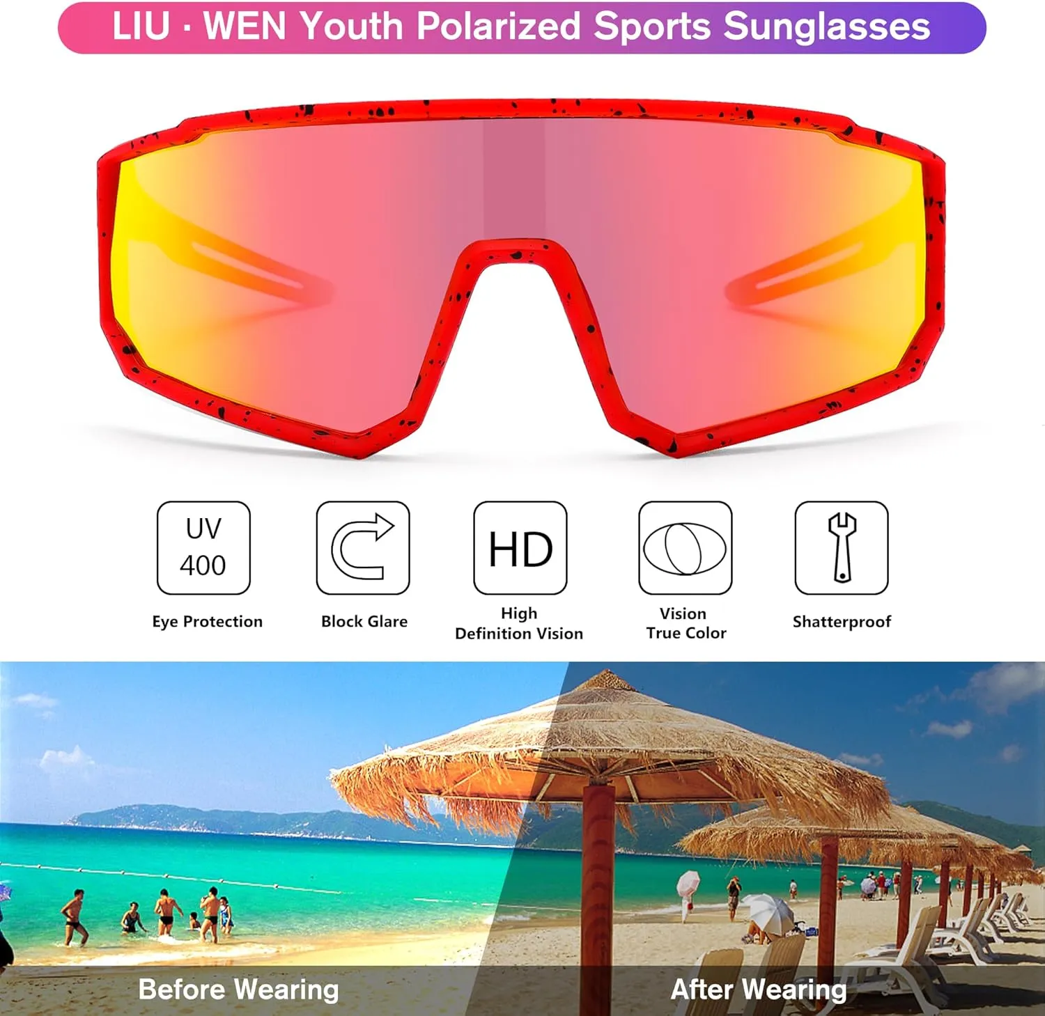 LIU·WEN Kids Sunglasses Polarized Baseball Sunglasses - Flexible Sports Cycling Glasses for Youth Boys Girls Age 6-14