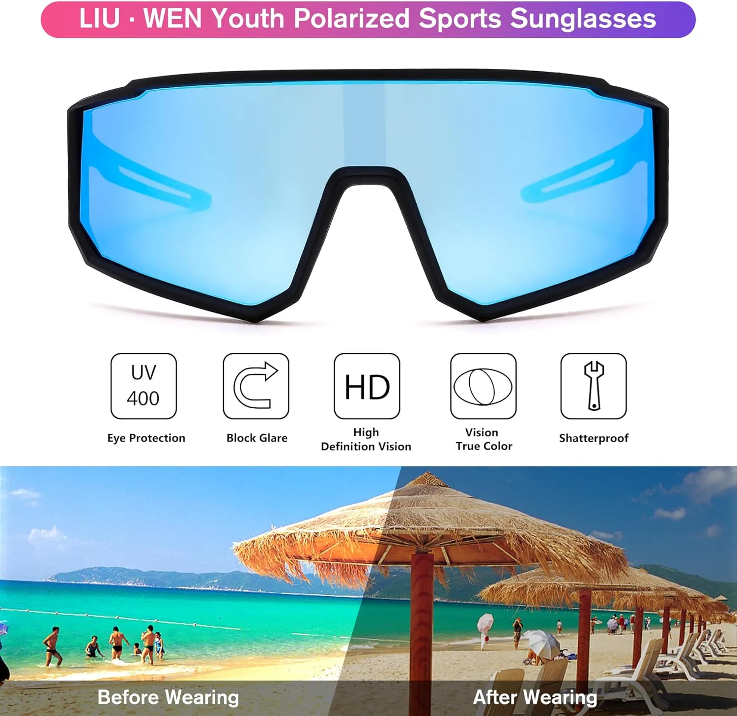 LIU·WEN Kids Sunglasses Polarized Baseball Sunglasses - Flexible Sports Cycling Glasses for Youth Boys Girls Age 6-14