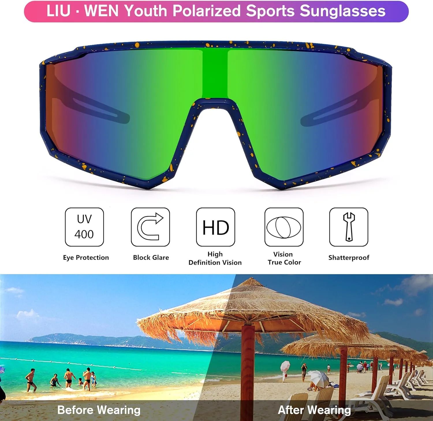 LIU·WEN Kids Sunglasses Polarized Baseball Sunglasses - Flexible Sports Cycling Glasses for Youth Boys Girls Age 6-14