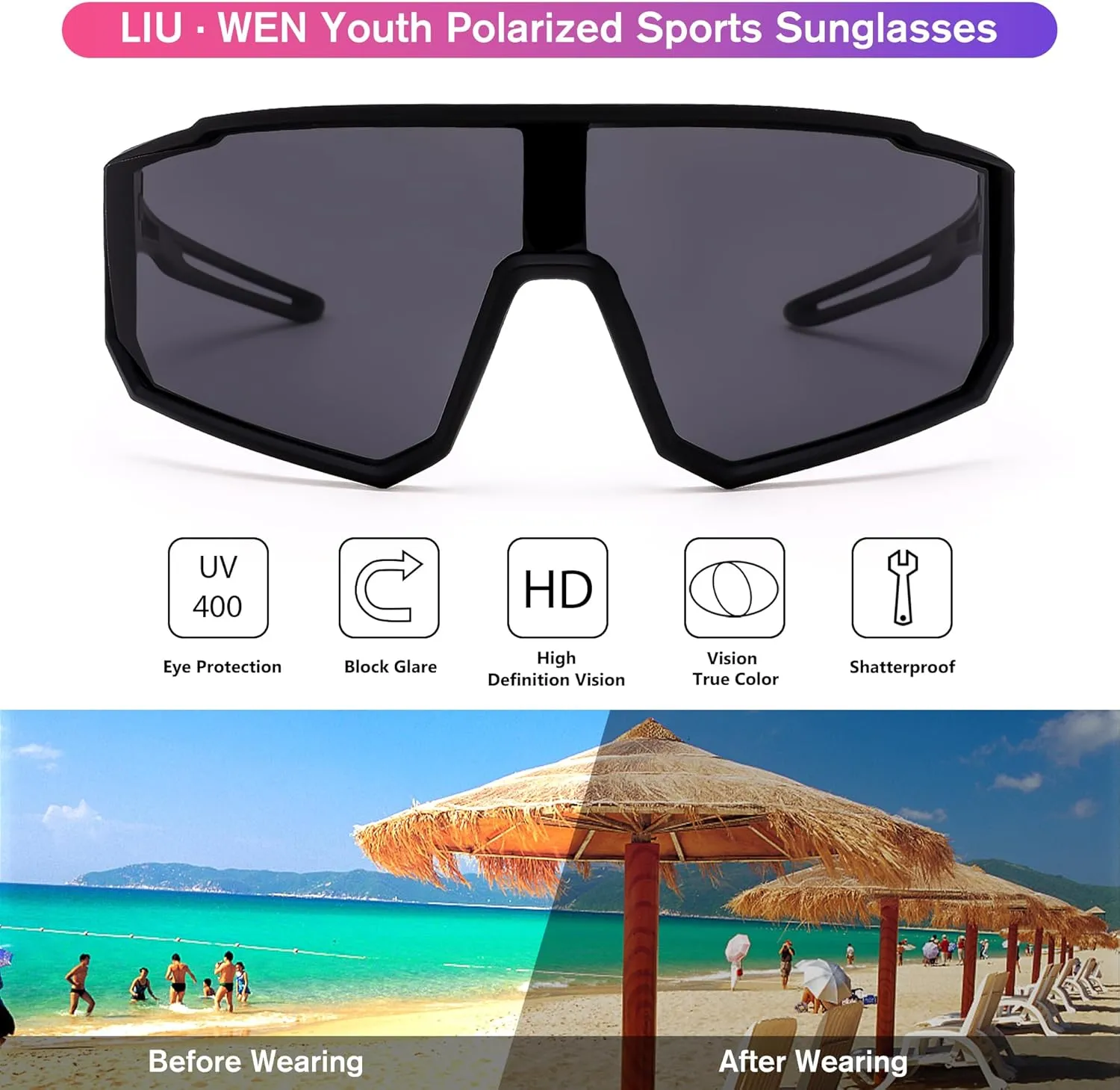 LIU·WEN Kids Sunglasses Polarized Baseball Sunglasses - Flexible Sports Cycling Glasses for Youth Boys Girls Age 6-14