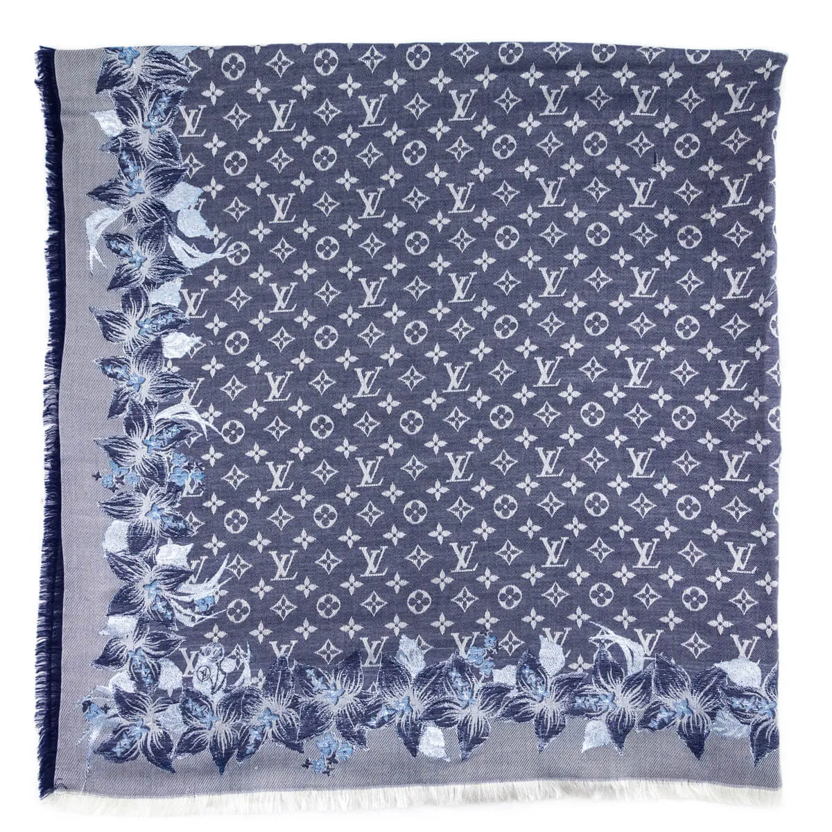 Louis Vuitton Navy Lurex Monogram Shine Flower Embellished Shawl