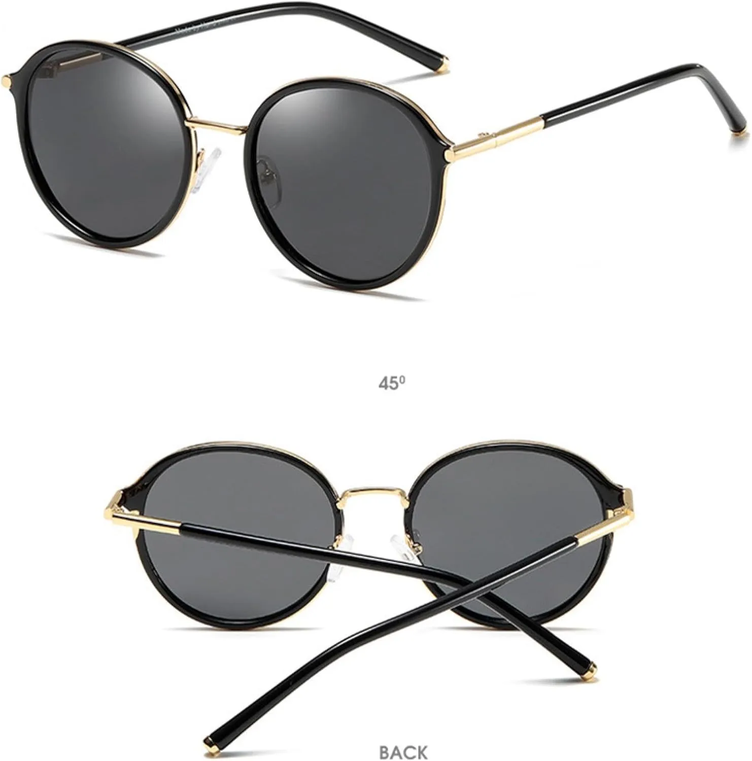 Luxury Round Women Sunglasses Metal Frame Sun Glasses Classic Black Shades Eyewear Uv400