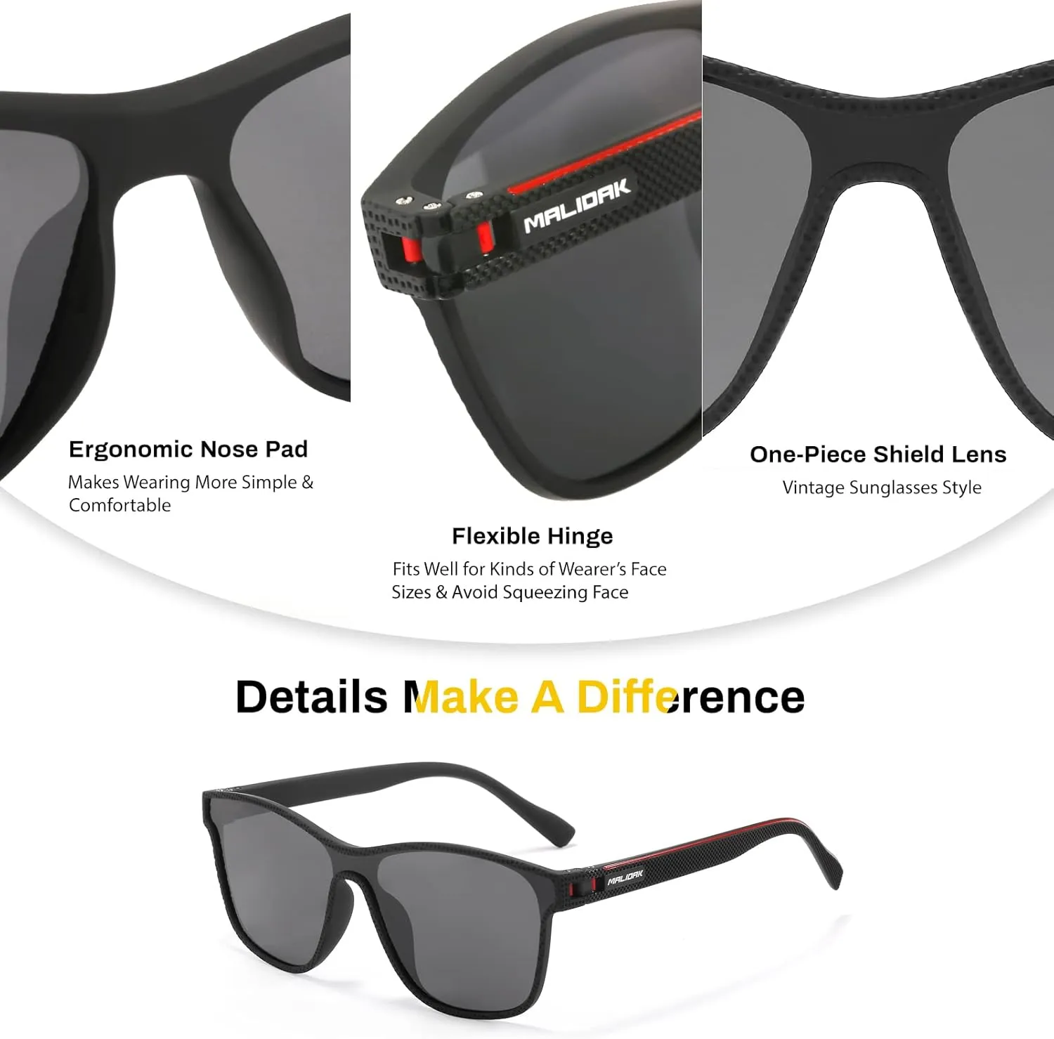 MALIDAK Women Sunglasses, UV400 Protection Trendy Sunglasses for Unisex Adults, Polarized Fashion Sunglasses
