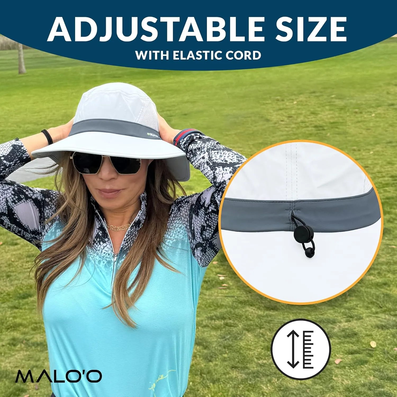 Malo'o Golf Hat with UPF 50  Protection, Adjustable Sizes, Comfortable Band, Anti-Glare Underbrim