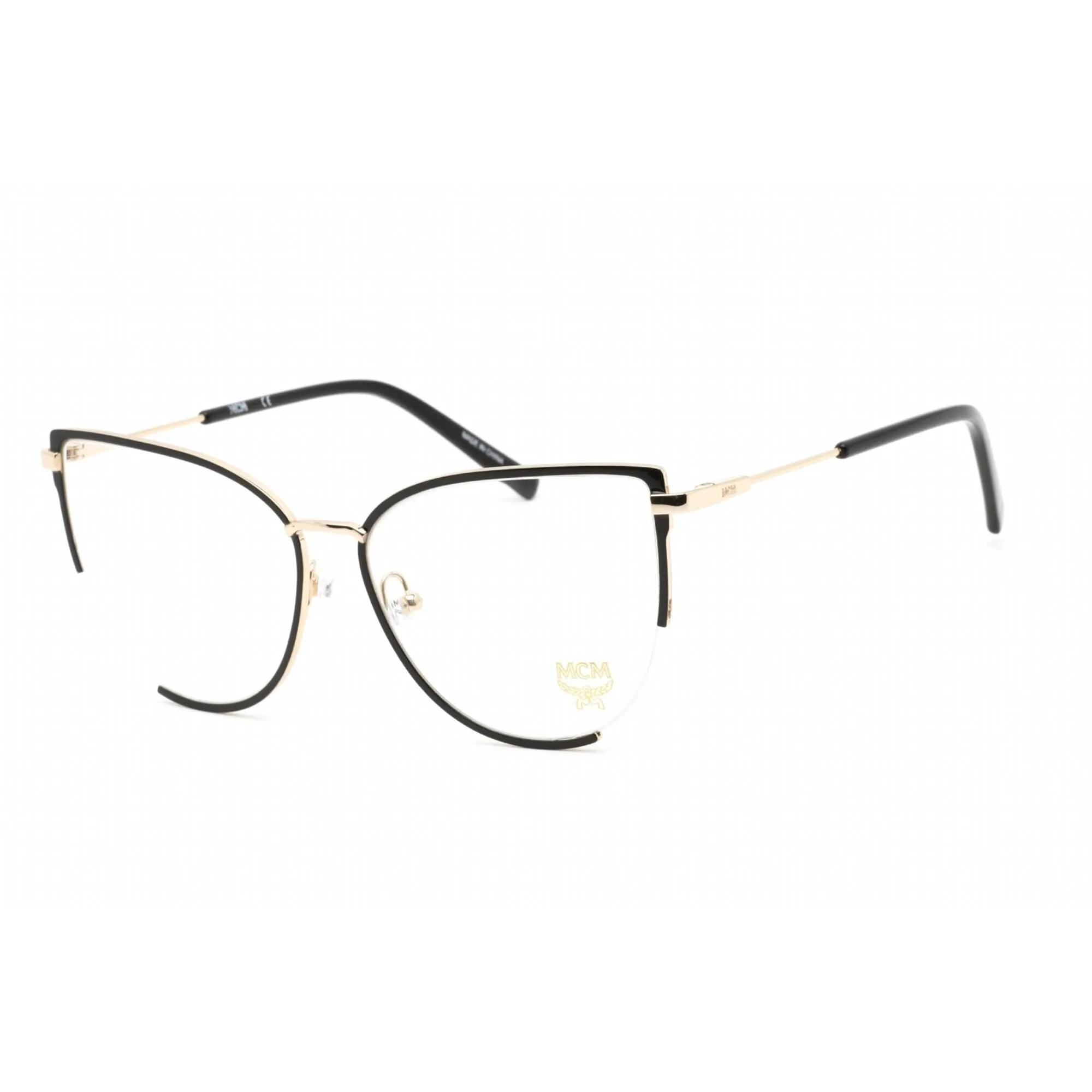 Mcm Unisex Eyeglasses - Clear Demo Lens Black/Gold Metal Cat Eye Frame | MCM2157 015