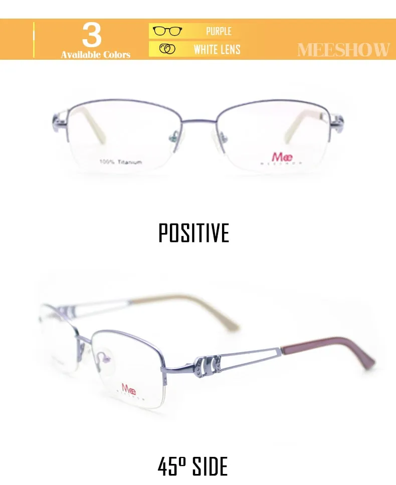 Meeshow Women's Semi Rim Square Titanium Eyeglasses 8509