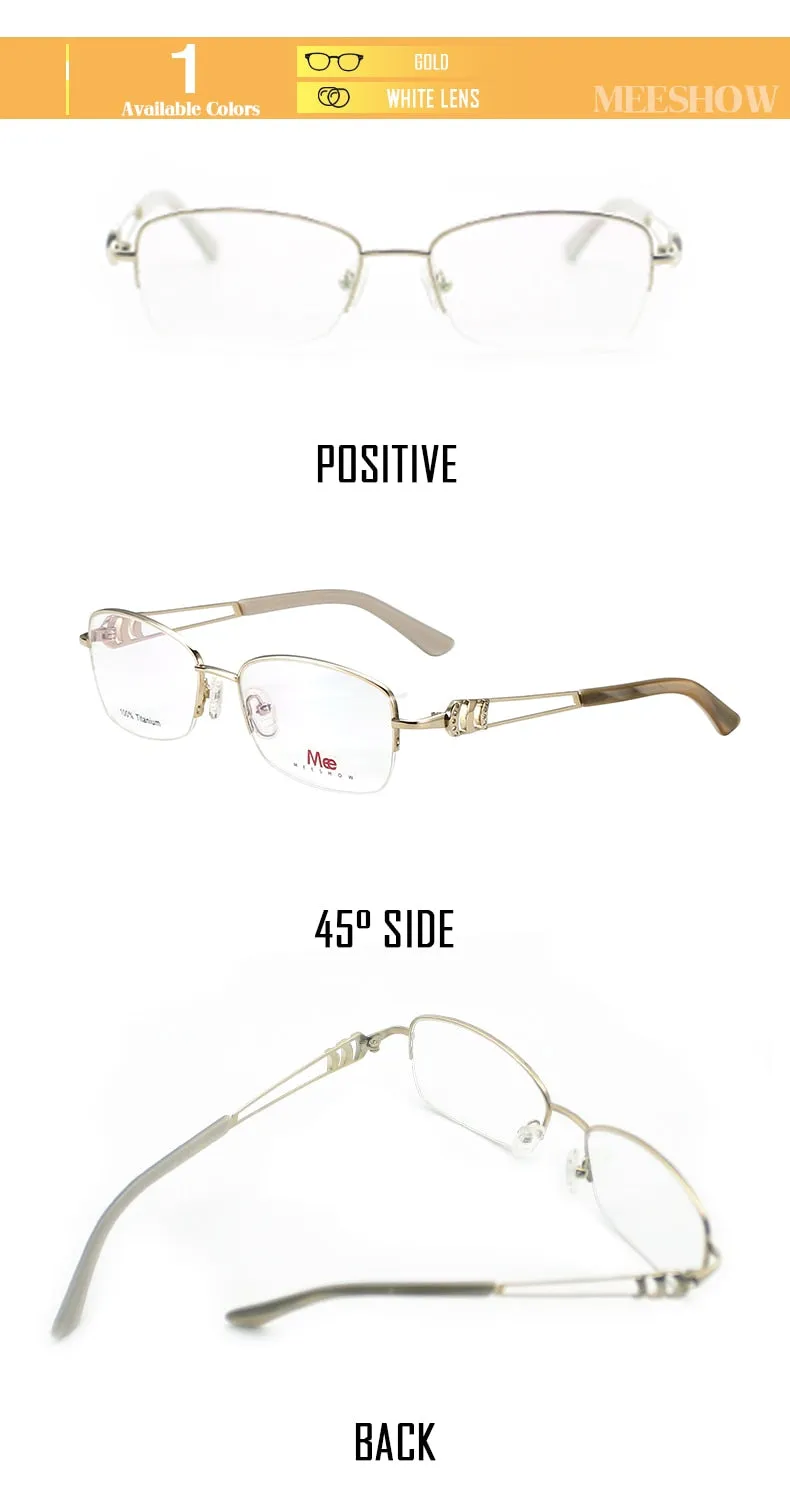 Meeshow Women's Semi Rim Square Titanium Eyeglasses 8509