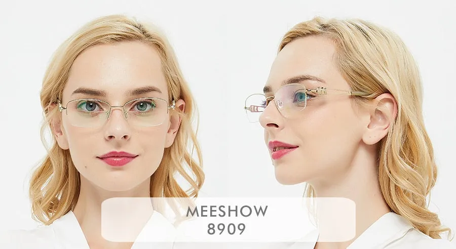 Meeshow Women's Semi Rim Square Titanium Eyeglasses 8509