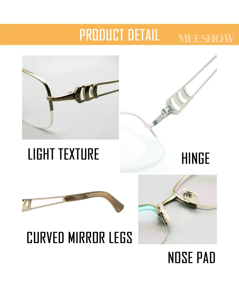 Meeshow Women's Semi Rim Square Titanium Eyeglasses 8509