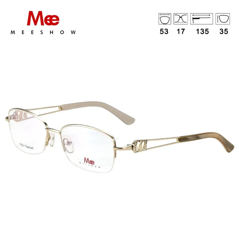 Meeshow Women's Semi Rim Square Titanium Eyeglasses 8509