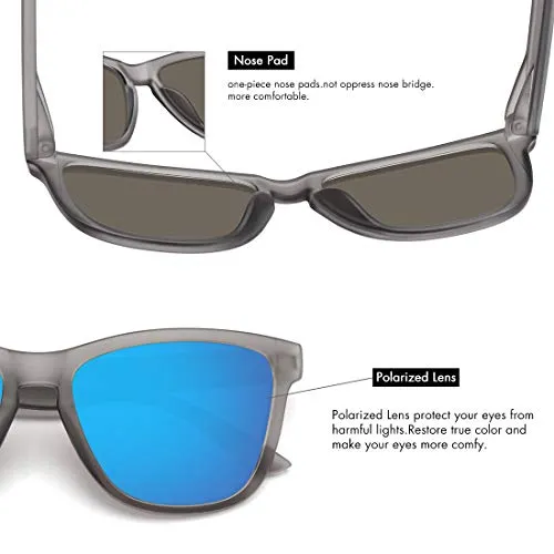 MEETSUN Polarized Sunglasses for Women Men Classic Retro Designer Style (Matte Gray Frame / Blue Mirrored, 54)