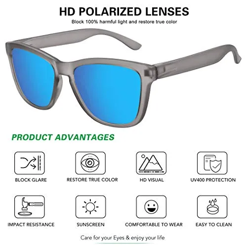 MEETSUN Polarized Sunglasses for Women Men Classic Retro Designer Style (Matte Gray Frame / Blue Mirrored, 54)