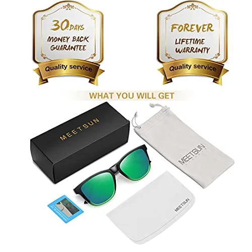 MEETSUN Polarized Sunglasses for Women Men Classic Retro UV Protection Green Mirrored Lens