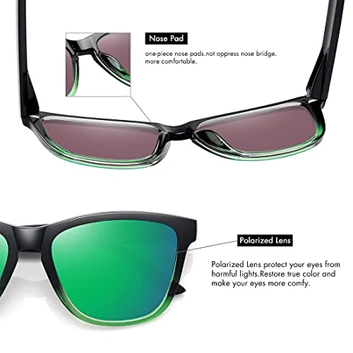 MEETSUN Polarized Sunglasses for Women Men Classic Retro UV Protection Green Mirrored Lens
