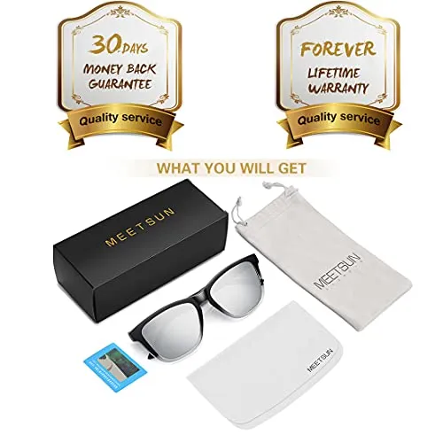 MEETSUN Polarized Sunglasses for Women Men Classic Retro UV Protection Silver Mirrored Lens