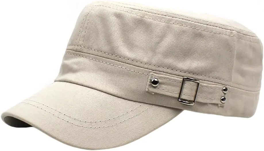 Men's Cotton Flat Top Army Style Cap Cadet Hat Trucker Hat Vintage Flat Top Adjustable Baseball Cap Short Brim Hats