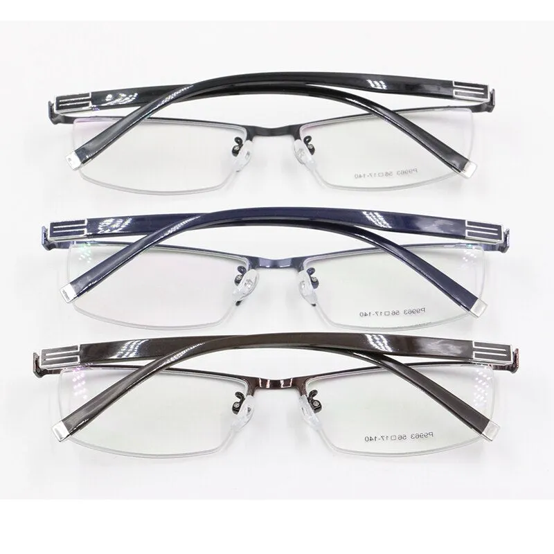 Men's Semi Rim Square Titanium Alloy Eyeglasses P9963