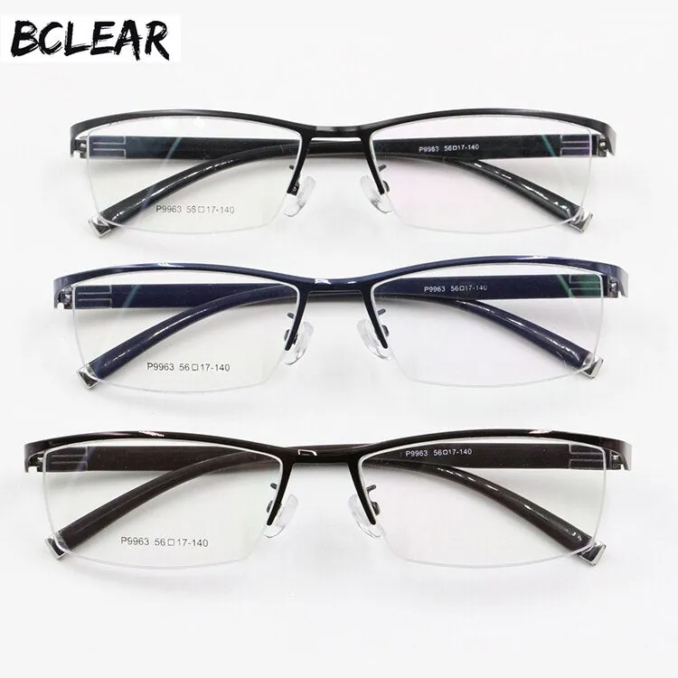 Men's Semi Rim Square Titanium Alloy Eyeglasses P9963