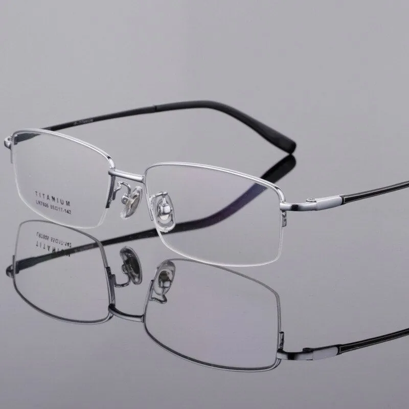 Men's Semi Rim Square Titanium Frame Eyeglasses Lb7805