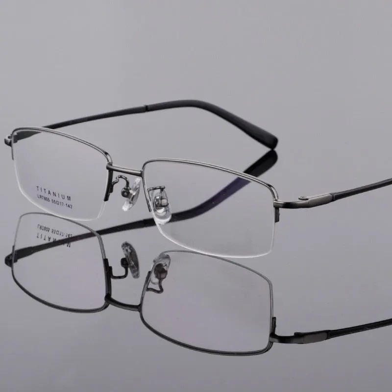 Men's Semi Rim Square Titanium Frame Eyeglasses Lb7805