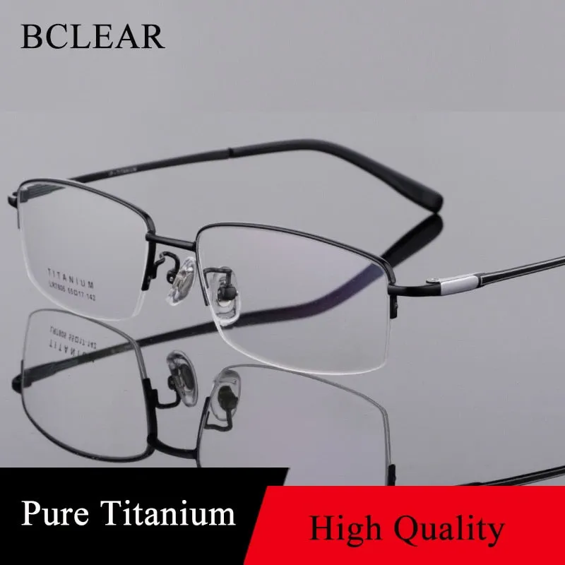 Men's Semi Rim Square Titanium Frame Eyeglasses Lb7805