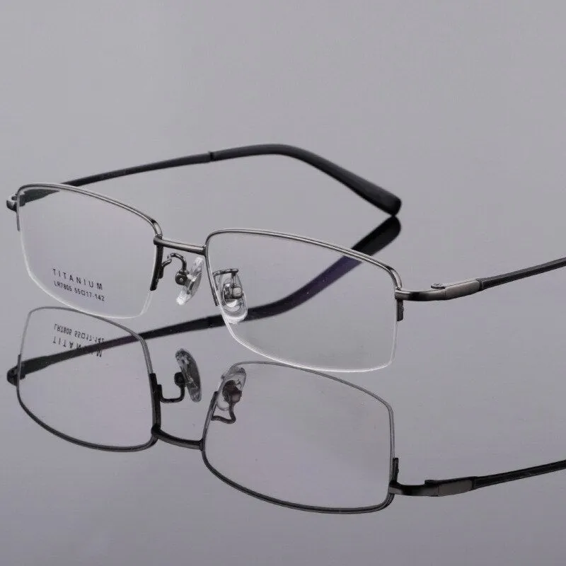 Men's Semi Rim Square Titanium Frame Eyeglasses Lb7805