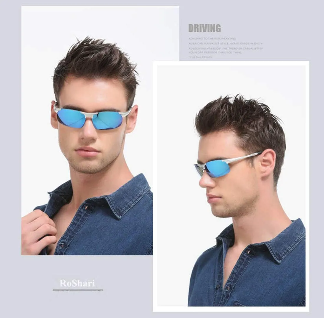 Mens Sports Polarized Sunglasses UV Protection Fashion Sunglasses for Men Fishing Driving Al-Mg Frame Ultra Light
